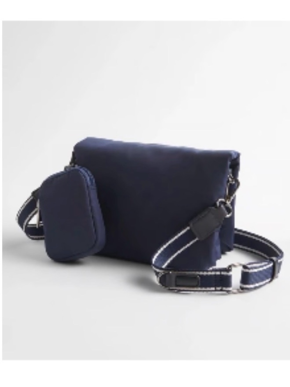 Chico’s Navy Crossbody Puffer Messenger Bag with Striped Strap
